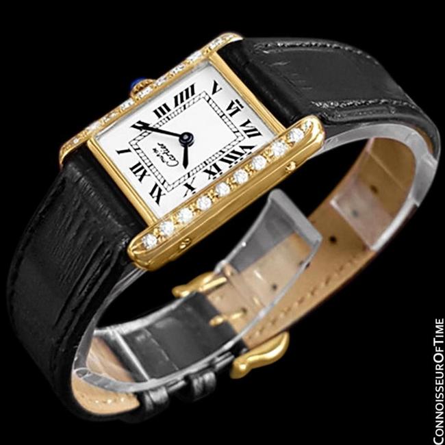 Cartier White Vintage Ladies Tank Mechanical Gold Vermeil 18k Gold Watch Cartier White Vintage Ladies Tank Mechanical Gold Vermeil 18k Gold Watch