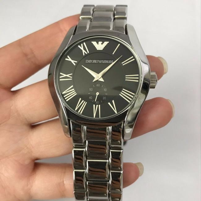 Emporio Armani Silver and Black Mens Dial Stainless Bracelet Watch Emporio Armani Silver and Black Mens Dial Stainless Bracelet Watch
