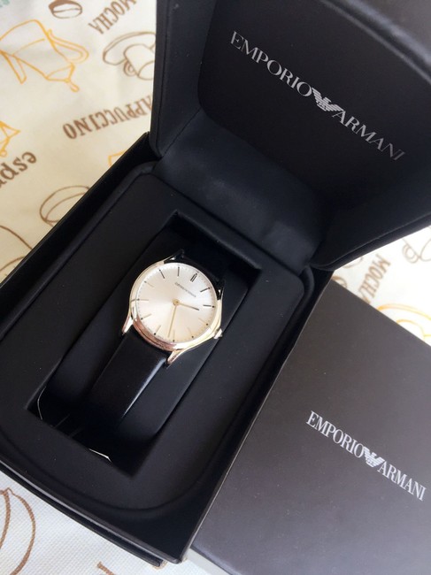 Emporio Armani Black Womens Swiss Leather Strap Watch Emporio Armani Black Womens Swiss Leather Strap Watch