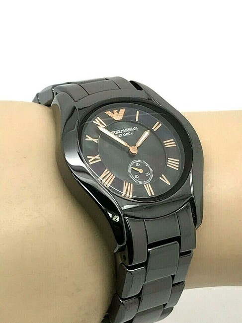 Emporio Armani Black Womens Ceramic Mop Dial Rose Gold Ar1412 Watch Emporio Armani Black Womens Ceramic Mop Dial Rose Gold Ar1412 Watch
