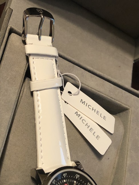 Michele Black/White Sport Sail Dial Leather Strap Watch Michele Black/White Sport Sail Dial Leather Strap Watch