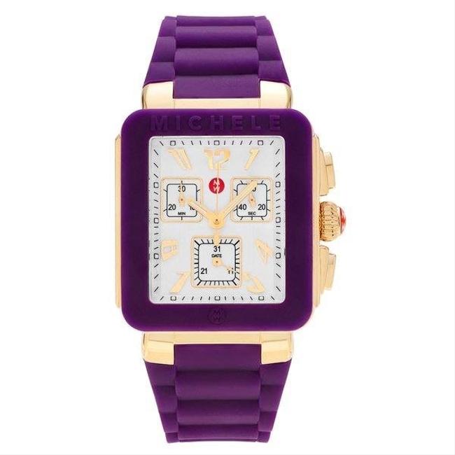 Michele Purple Jelly Womens Mww06l000020 Park Bean Goldplated Rectangle Chronograph Dial Strap Watch Michele Purple Jelly Womens Mww06l000020 Park Bean Goldplated Rectangle Chronograph Dial Strap Watch