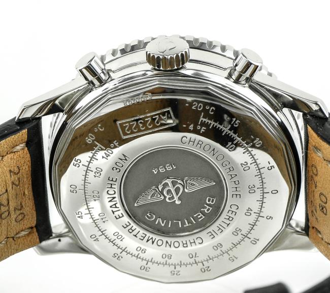 Breitling Stainless Steel and Black Leather Cosmonaute Navitimer Watch Breitling Stainless Steel and Black Leather Cosmonaute Navitimer Watch