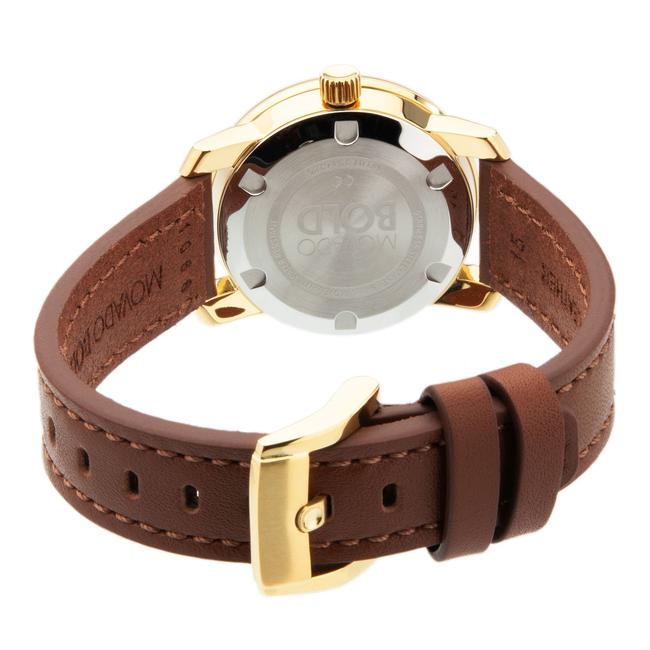 Movado Gold Brown Leather Strap Crystal Dot Womens Quartz 3600437 Watch Movado Gold Brown Leather Strap Crystal Dot Womens Quartz 3600437 Watch