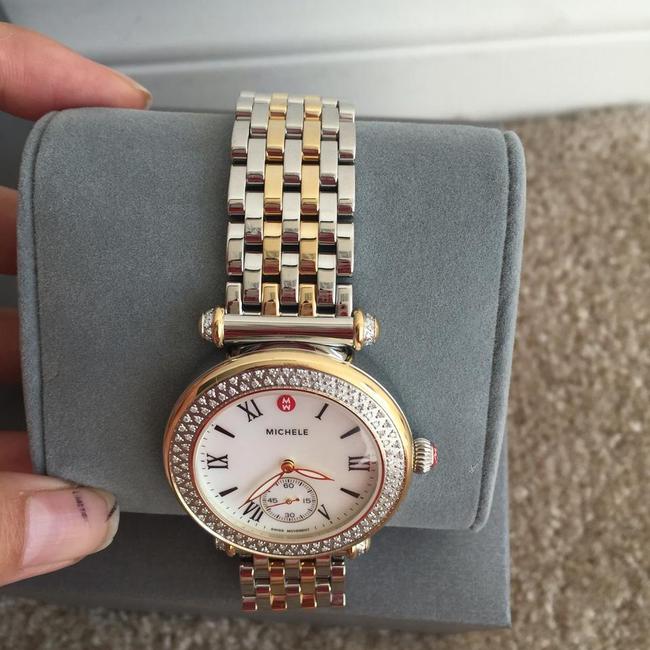 Michele Gold/ Silver Caber Diamond Mop Two Tone Watch Michele Gold/ Silver Caber Diamond Mop Two Tone Watch