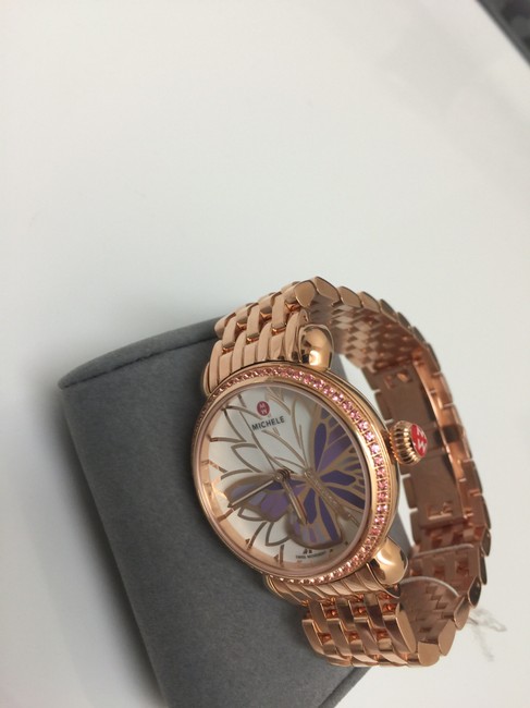 Michele Rose Gold Garden Party Topaz Purple Diamond Butterfly with Bracelet( Also Extra Purple Leather Bands Watch Michele Rose Gold Garden Party Topaz Purple Diamond Butterfly with Bracelet( Also Extra Purple Leather Bands Watch