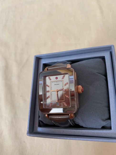 Michele Multicolor New Deco Sport High Shine Two Tone Mirror Dial Gunmetal Leather Watch Michele Multicolor New Deco Sport High Shine Two Tone Mirror Dial Gunmetal Leather Watch