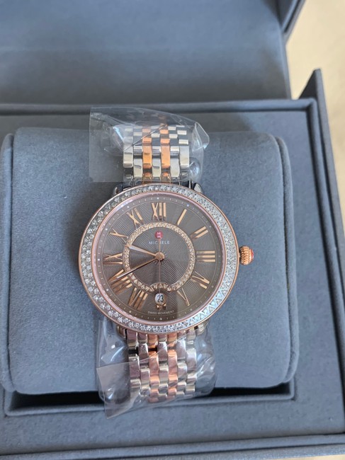Michele Silver and Rosegold Serein 16 Mid Diamond Cocoa Diamond Dial 2 Tones Watch Michele Silver and Rosegold Serein 16 Mid Diamond Cocoa Diamond Dial 2 Tones Watch