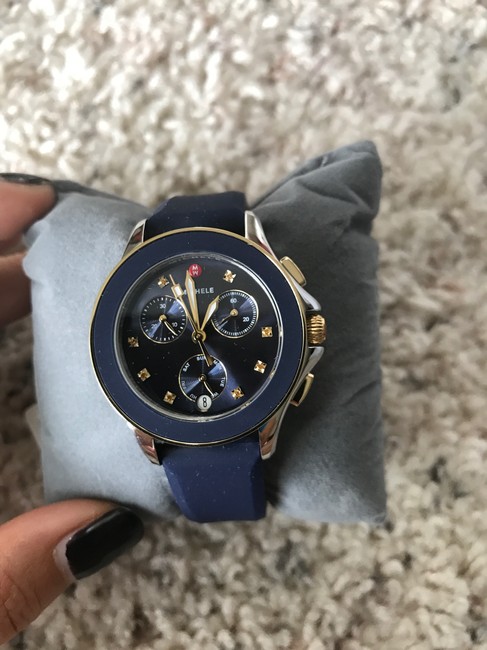 Michele Gold/ Silver/ Navy Cape Chronograph 2 Tone Mww27c000005 Watch Michele Gold/ Silver/ Navy Cape Chronograph 2 Tone Mww27c000005 Watch