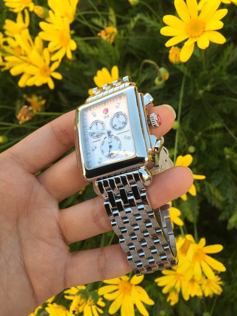 Michele Silver XL Deco Diamond Chrono Watch Michele Silver XL Deco Diamond Chrono Watch