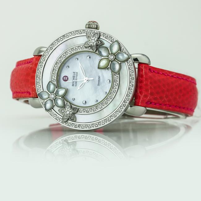 Michele Silver Pink Cloette Fleur Limited Edition Stainless Steel Womens Watch Michele Silver Pink Cloette Fleur Limited Edition Stainless Steel Womens Watch