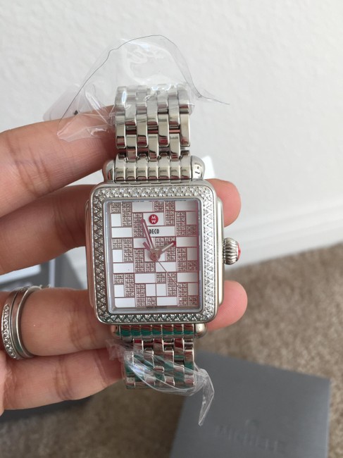 Michele Silver/ White " Trunk Show " Deco Diamond Square Pattern Mw06t01a1999 Watch Michele Silver/ White " Trunk Show " Deco Diamond Square Pattern Mw06t01a1999 Watch
