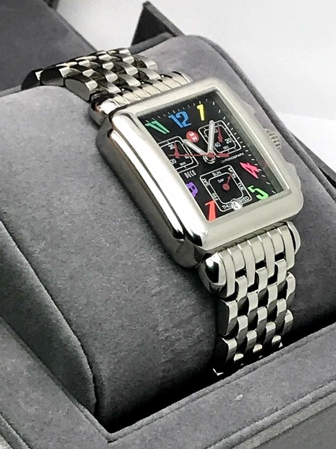 Michele Silver & Black Deco Carousel Chronograph Dial Ladies S\s Watch Michele Silver & Black Deco Carousel Chronograph Dial Ladies S\s Watch