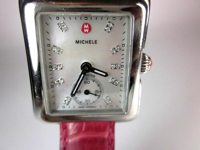 Michele Pink Deco Diamond Face with Alligator Band Watch Michele Pink Deco Diamond Face with Alligator Band Watch