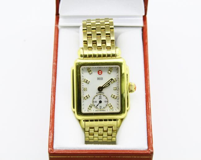 Michele Gold Mw06v00a9046 Deco 18 Diamonds 0.08ct Tw Sapphire Crystal Watch Michele Gold Mw06v00a9046 Deco 18 Diamonds 0.08ct Tw Sapphire Crystal Watch