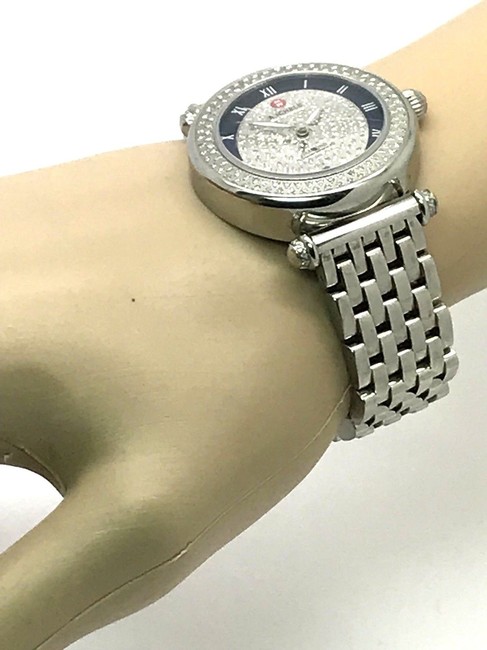 Michele Silver Pave Caber Blue Dial 0.98ctw Diamonds Womens S\s Swiss Watch Michele Silver Pave Caber Blue Dial 0.98ctw Diamonds Womens S\s Swiss Watch