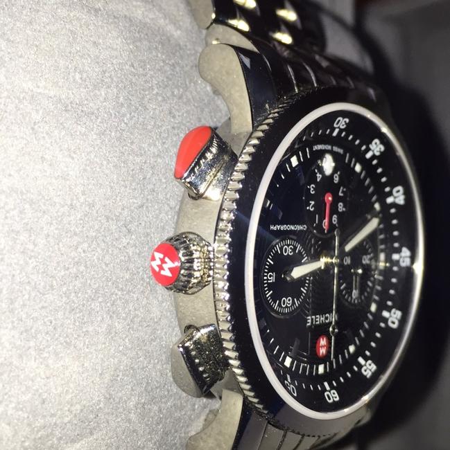 Michele Sport Sail 38mm black dial watch case woth 20mm wide silver bracelet. Michele Sport Sail 38mm black dial watch case woth 20mm wide silver bracelet.