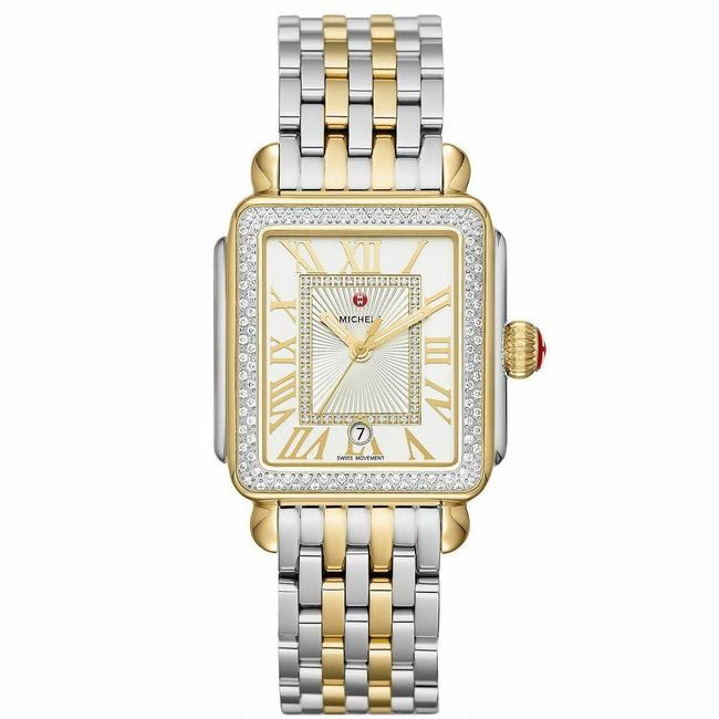 Michele Two Tone Gold Deco Madison Diamond Dial Mww06t000144 Ladies Watch Michele Two Tone Gold Deco Madison Diamond Dial Mww06t000144 Ladies Watch