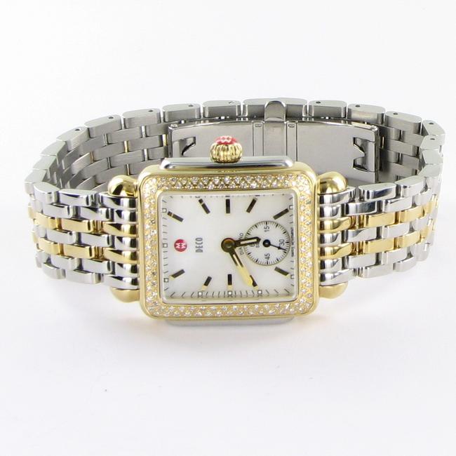 Michele Silver/Gold Deco 16 Diamond Bezel Mother-of-pearl 18k Plated Steel Watch Michele Silver/Gold Deco 16 Diamond Bezel Mother-of-pearl 18k Plated Steel Watch