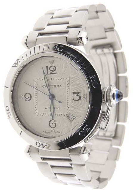 Cartier Silver Box Pasha 2379 Grill Stainless Steel 38mm Date P Watch Cartier Silver Box Pasha 2379 Grill Stainless Steel 38mm Date P Watch