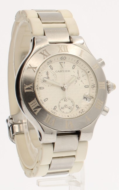 Cartier White Must 21 Chronoscaph 38mm Dial Rubber Quartz Mens Watch Cartier White Must 21 Chronoscaph 38mm Dial Rubber Quartz Mens Watch