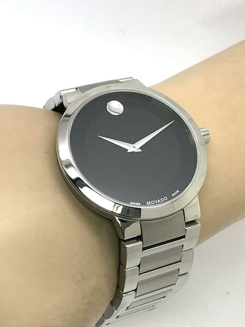 Movado Silver & Black Museum 0607119 Swiss Dial Tone S. Steel Mens Watch Movado Silver & Black Museum 0607119 Swiss Dial Tone S. Steel Mens Watch