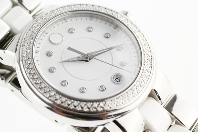 Movado Silver Stainless Steel White Ceramic Diamond Cerena 0606625 Watch Movado Silver Stainless Steel White Ceramic Diamond Cerena 0606625 Watch