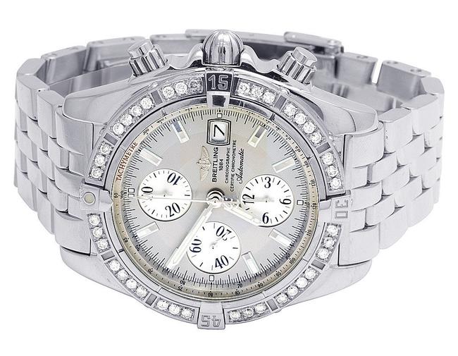 Breitling White / Ivory Custom A13356 Evolution Chronomat 43mm Silver Dial Diamond 2.5ct Watch Breitling White / Ivory Custom A13356 Evolution Chronomat 43mm Silver Dial Diamond 2.5ct Watch