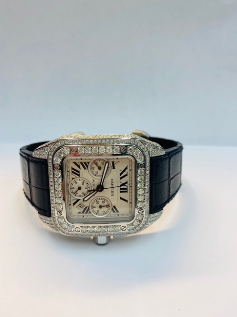 Cartier Black XL Santos 100 2740 Chronograph with Diamond Dial Watch Cartier Black XL Santos 100 2740 Chronograph with Diamond Dial Watch