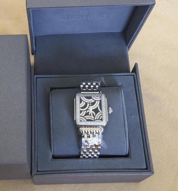 Michele Silver/Black Art Deco Diamond (252 Diamonds 0.96ct) Watch Michele Silver/Black Art Deco Diamond (252 Diamonds 0.96ct) Watch
