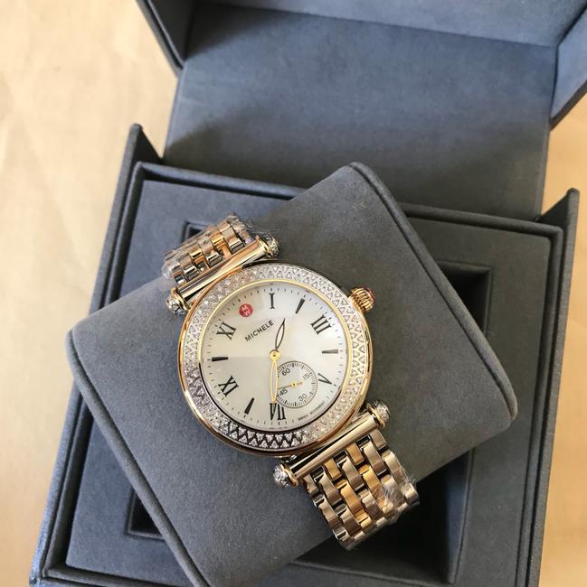 Michele Gold/ Silver Caber Diamond Mop Two Tone Watch Michele Gold/ Silver Caber Diamond Mop Two Tone Watch