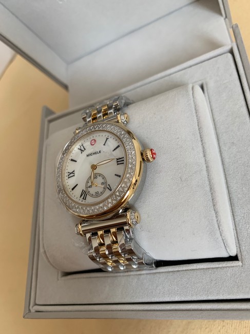Michele Gold- Silver Caber Diamond Mop Two Tone Mww16a000066 Watch Michele Gold- Silver Caber Diamond Mop Two Tone Mww16a000066 Watch