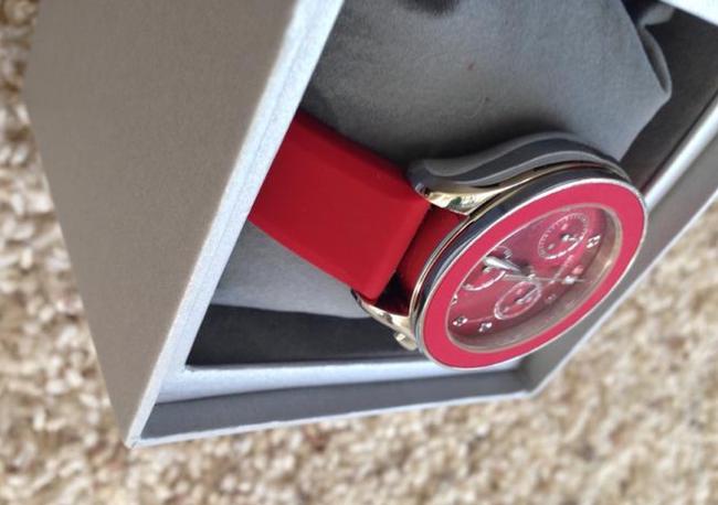 Michele Red / Silver Cape Topaz Chronograph Sunray Dial Watch Michele Red / Silver Cape Topaz Chronograph Sunray Dial Watch