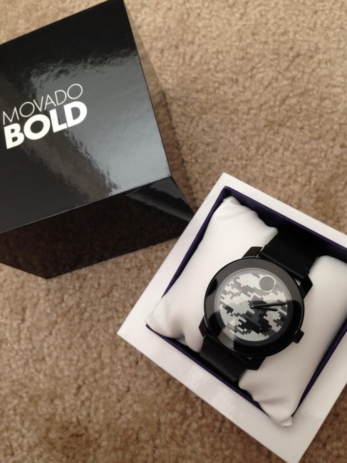 Movado Black / Gray Bold Camouflage Dial Rustic Leather Watch Movado Black / Gray Bold Camouflage Dial Rustic Leather Watch