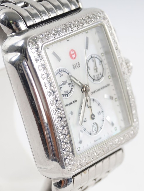 Michele Mother Of Pearl Ladies Deco Day Stainless Steel Chronograph Diamond B39804ss (3256) Watch Michele Mother Of Pearl Ladies Deco Day Stainless Steel Chronograph Diamond B39804ss (3256) Watch