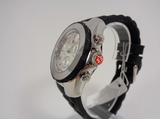 Michele Silver-tone/Black Jelly Womens Tahitian Bean Silicone Silver Stainless Steel Chronograph Mww12f000080 Watch Michele Silver-tone/Black Jelly Womens Tahitian Bean Silicone Silver Stainless Steel Chronograph Mww12f000080 Watch