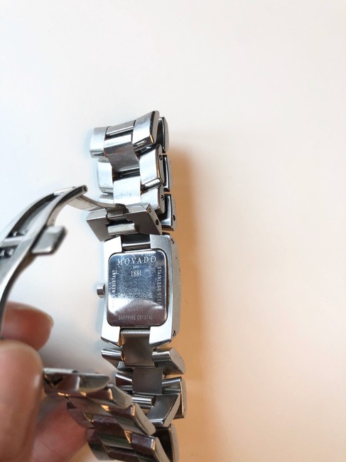 Movado Stainless Steel and White Mother Of Pearl Ladies Square Watch Movado Stainless Steel and White Mother Of Pearl Ladies Square Watch