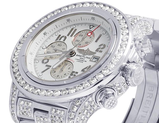 Breitling Stainless Steel White 23 Ct XL Custom A13370 Super Avenger 48mm Diamond Watch Breitling Stainless Steel White 23 Ct XL Custom A13370 Super Avenger 48mm Diamond Watch