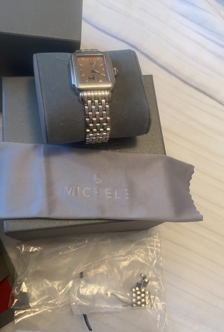 Michele Silver and Rose Gold Pave Bracelet Watch Michele Silver and Rose Gold Pave Bracelet Watch