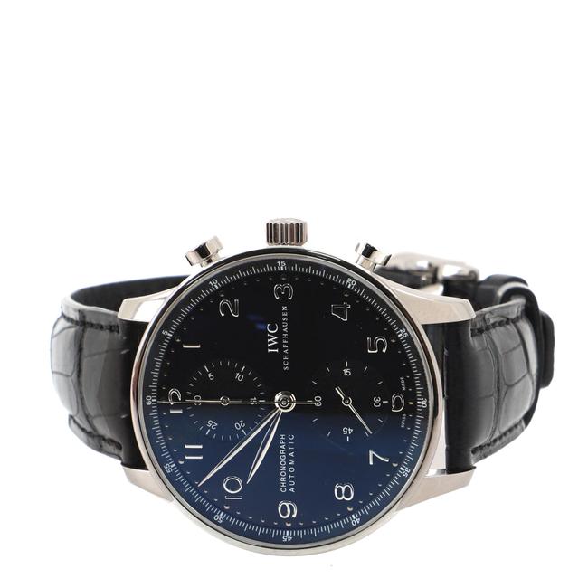 IWC Black Portugieser Chronograph Stainless Steel and Alligator Watch IWC Black Portugieser Chronograph Stainless Steel and Alligator Watch