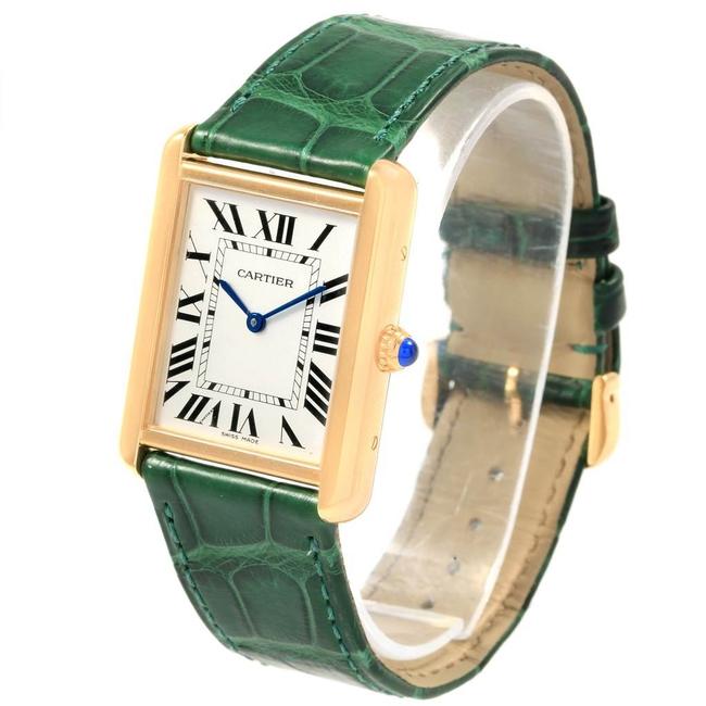 Cartier Silver Tank Solo Large Yellow Gold Steel Green Strap Unisex W10 Watch Cartier Silver Tank Solo Large Yellow Gold Steel Green Strap Unisex W10 Watch