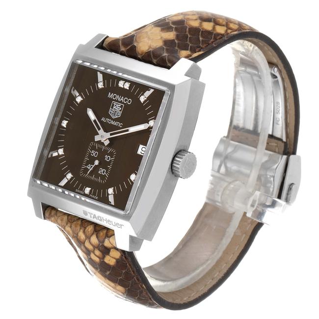 TAG Heuer Brown Monaco Bronze Diamond Dial Python Strap Steel Mens Watch TAG Heuer Brown Monaco Bronze Diamond Dial Python Strap Steel Mens Watch