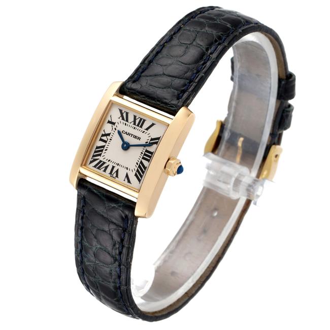 Cartier Silver Tank Francaise Yellow Gold Black Strap Ladies W5000256 Watch Cartier Silver Tank Francaise Yellow Gold Black Strap Ladies W5000256 Watch