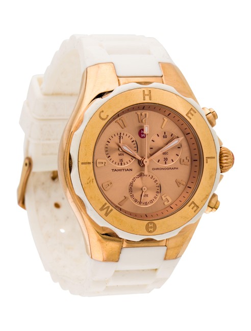 Michele White Rose Gold Jelly Tahitian Silicone Stainless Steel Chronograph Mww12f000030 Watch Michele White Rose Gold Jelly Tahitian Silicone Stainless Steel Chronograph Mww12f000030 Watch