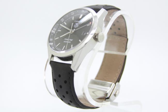 TAG Heuer Stainless Steel & Black Leather Carrera Twin-time Wv2115-0 Mens with Band Watch TAG Heuer Stainless Steel & Black Leather Carrera Twin-time Wv2115-0 Mens with Band Watch