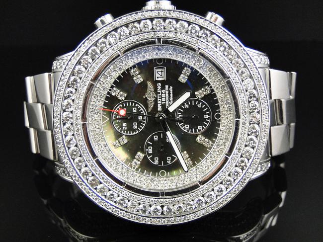 Breitling Stainless Steel Custom Super Avenger Aeromarine 53 Mm Genuine Diamond 23.5 Ct Watch Breitling Stainless Steel Custom Super Avenger Aeromarine 53 Mm Genuine Diamond 23.5 Ct Watch