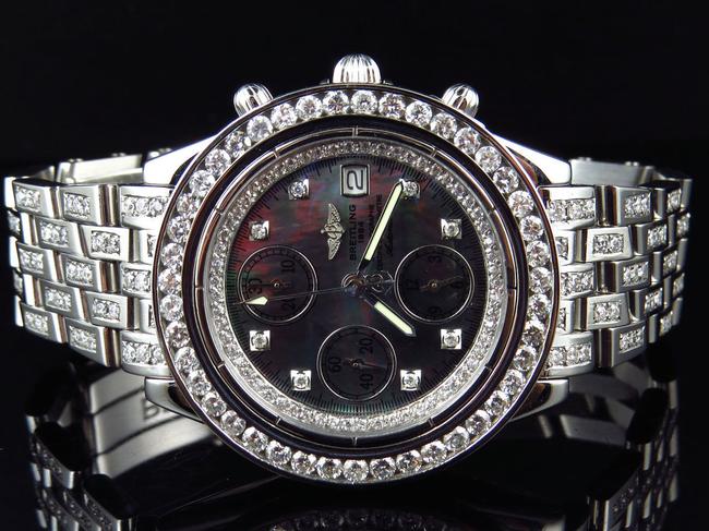 Breitling Stainless Steel Custom Mens Chronomat Aeromarine 41 Mm Genuine Diamond 9.5 Ct Watch Breitling Stainless Steel Custom Mens Chronomat Aeromarine 41 Mm Genuine Diamond 9.5 Ct Watch