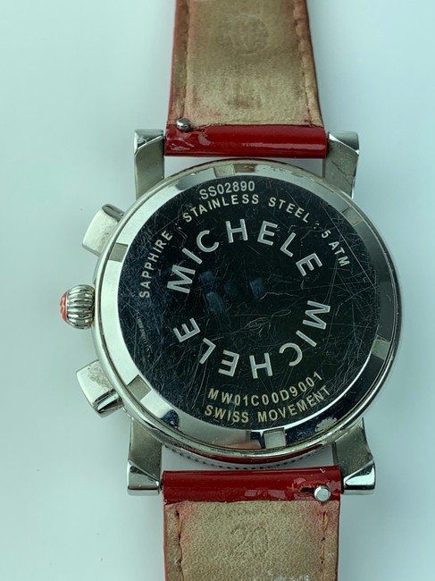 Michele White Saphire Stainless Steel Red Leather Strap B131 Watch Michele White Saphire Stainless Steel Red Leather Strap B131 Watch