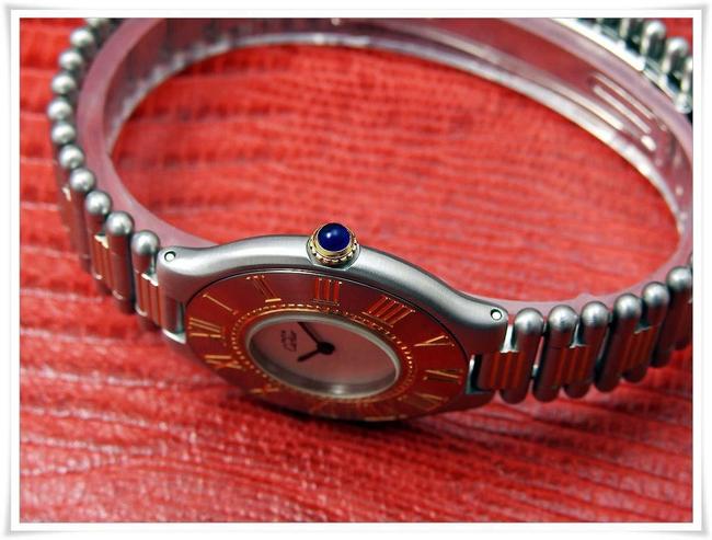 Cartier Ivory with Blue Steel Hands W Midsize Must De 21c 18kgp & St.steel Quartz W/Bracelet Watch Cartier Ivory with Blue Steel Hands W Midsize Must De 21c 18kgp & St.steel Quartz W/Bracelet Watch