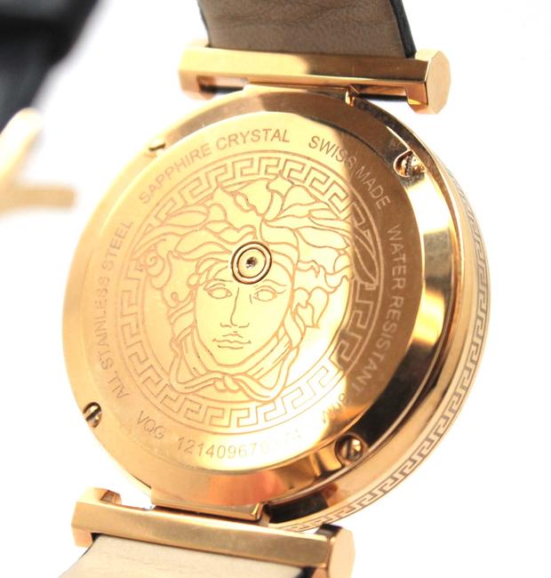 Versace 16461 Black Gold V-helix Dial Leather Tone Guilloche Hardware Ladies Watch Versace 16461 Black Gold V-helix Dial Leather Tone Guilloche Hardware Ladies Watch